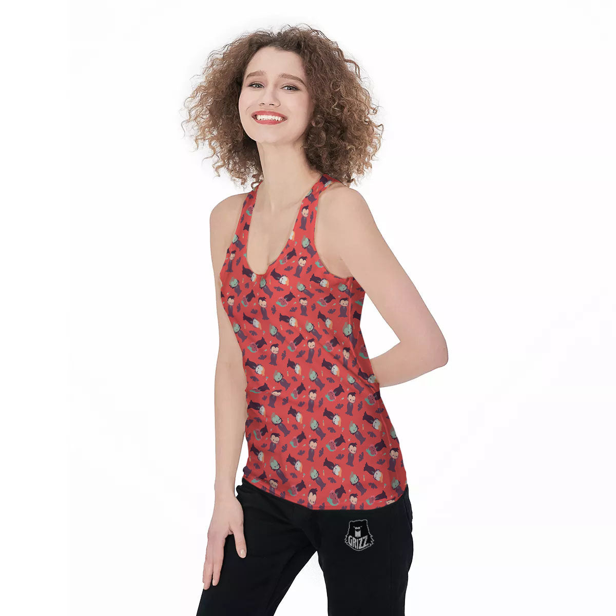 Dracula Cartoon Print Pattern Women's Racerback Tank Top-grizzshop