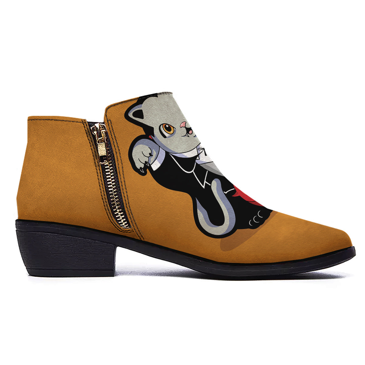 Dracula Cute Cat Print Ankle Boots-grizzshop