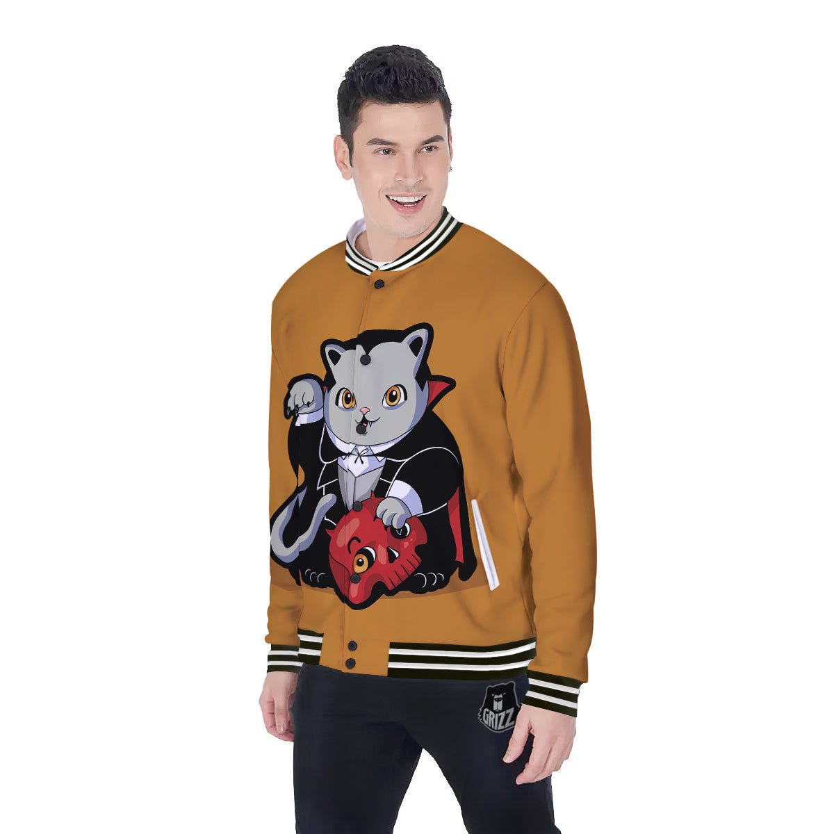 Dracula Cute Cat Print Baseball Jacket-grizzshop