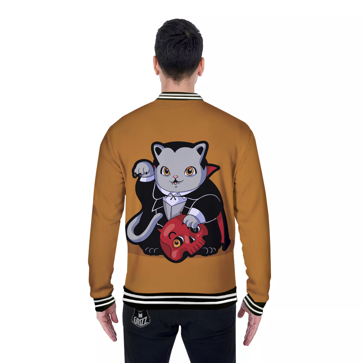 Dracula Cute Cat Print Baseball Jacket-grizzshop