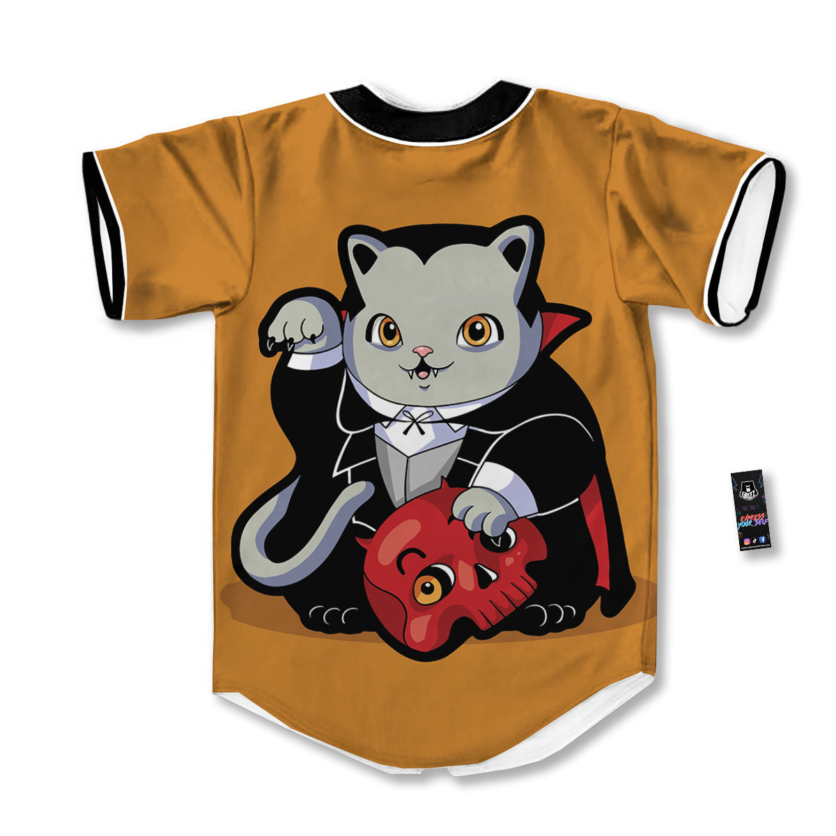Dracula Cute Cat Print Baseball Jersey-grizzshop