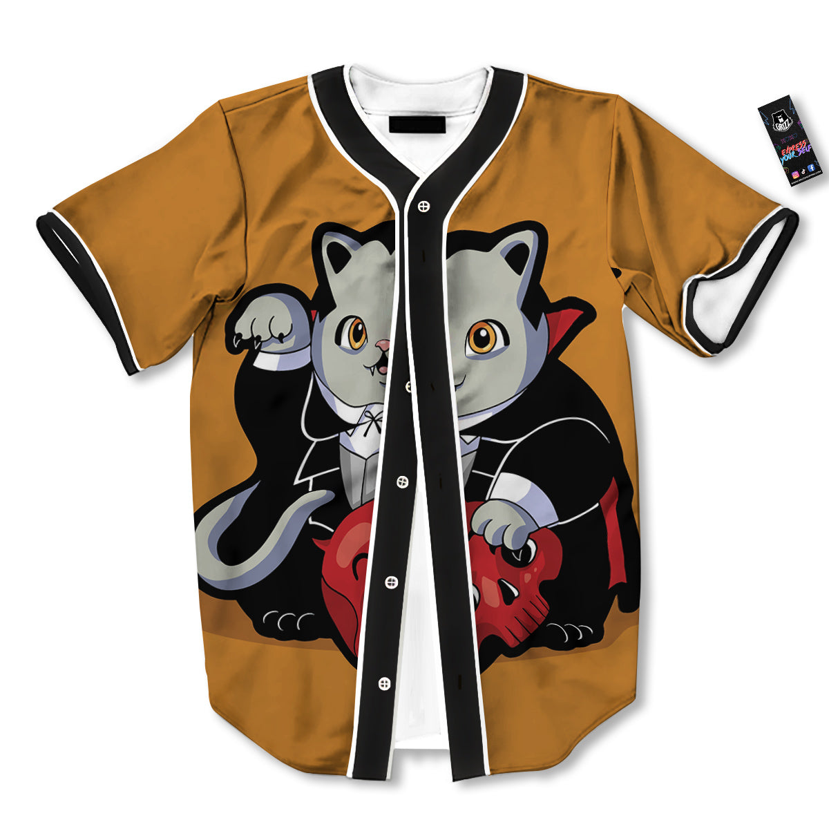Dracula Cute Cat Print Baseball Jersey-grizzshop