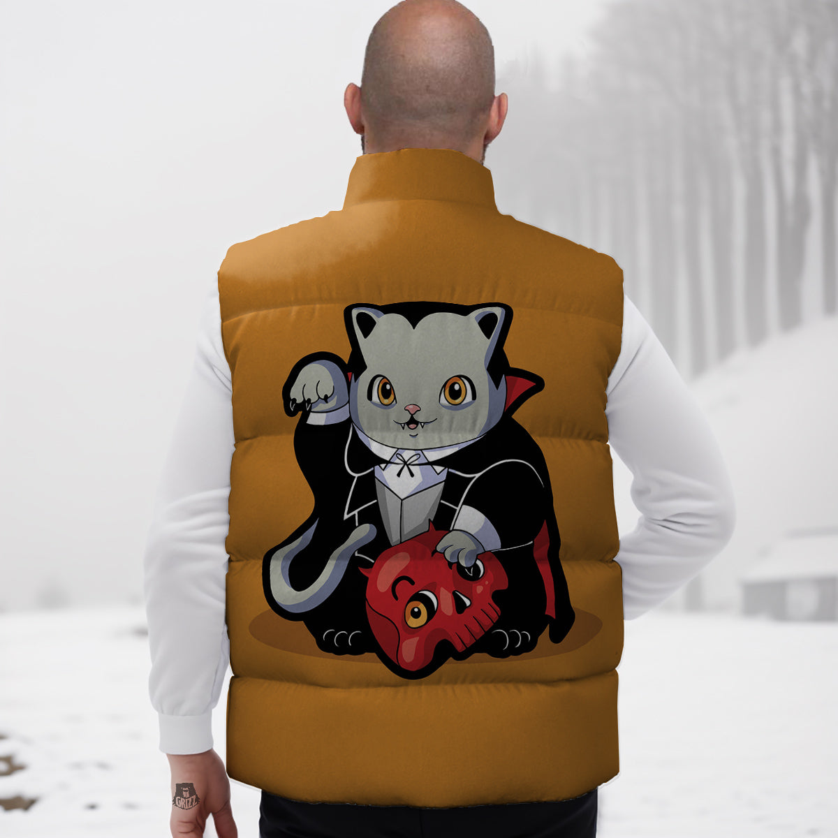 Dracula Cute Cat Print Down Vest