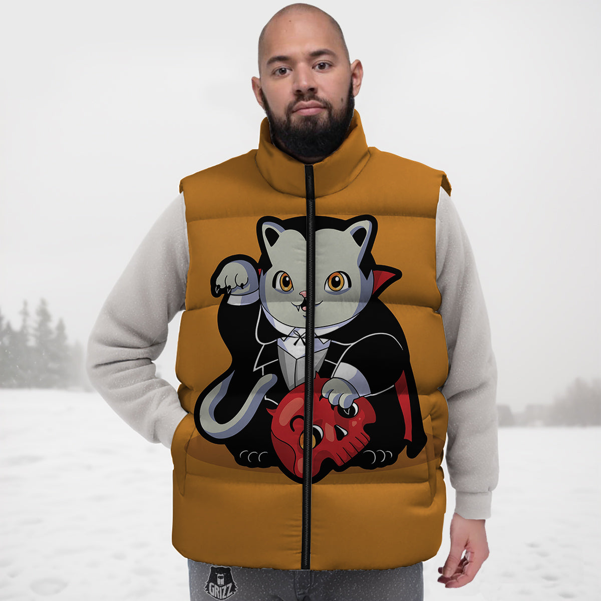Dracula Cute Cat Print Down Vest
