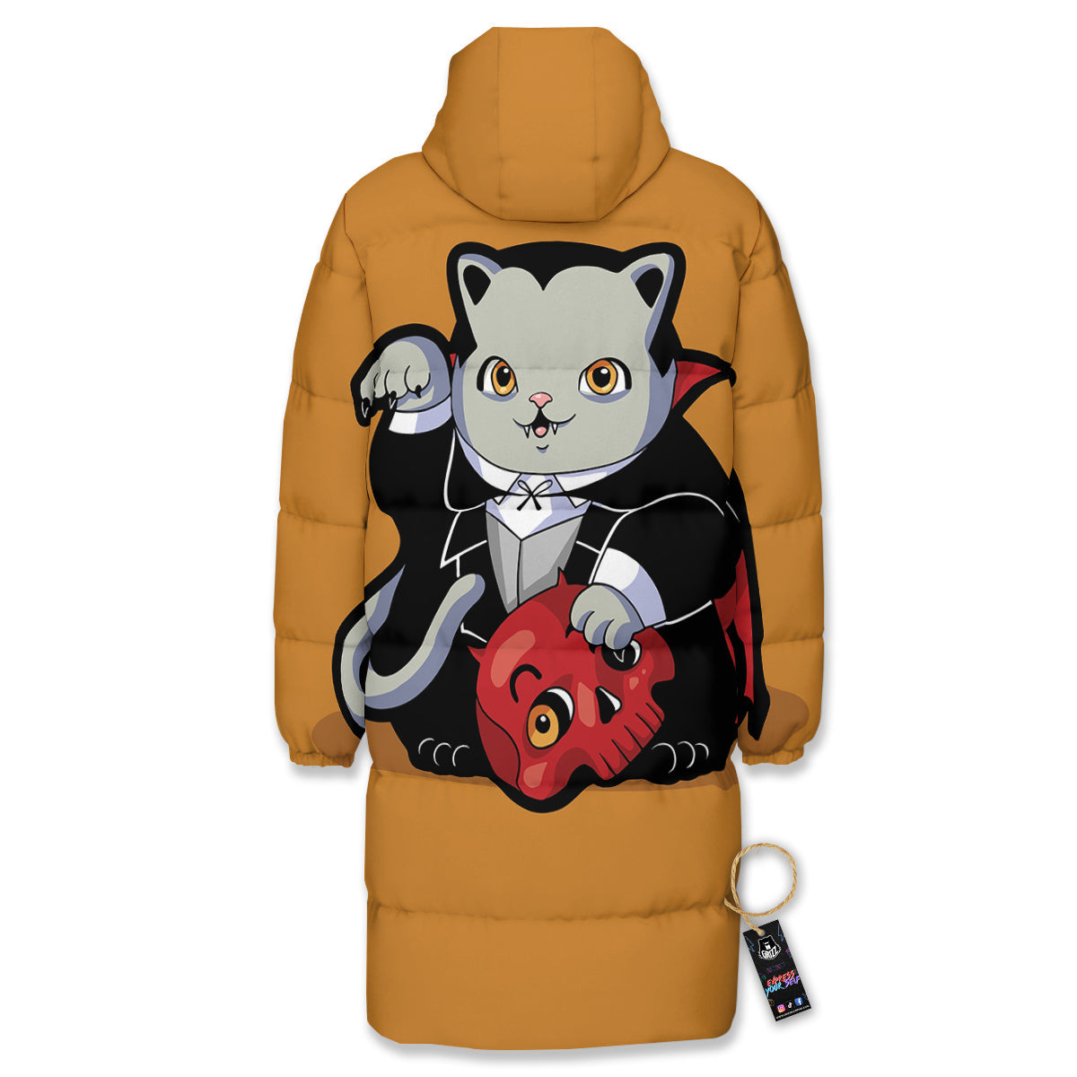 Dracula Cute Cat Print Long Down Jacket-grizzshop