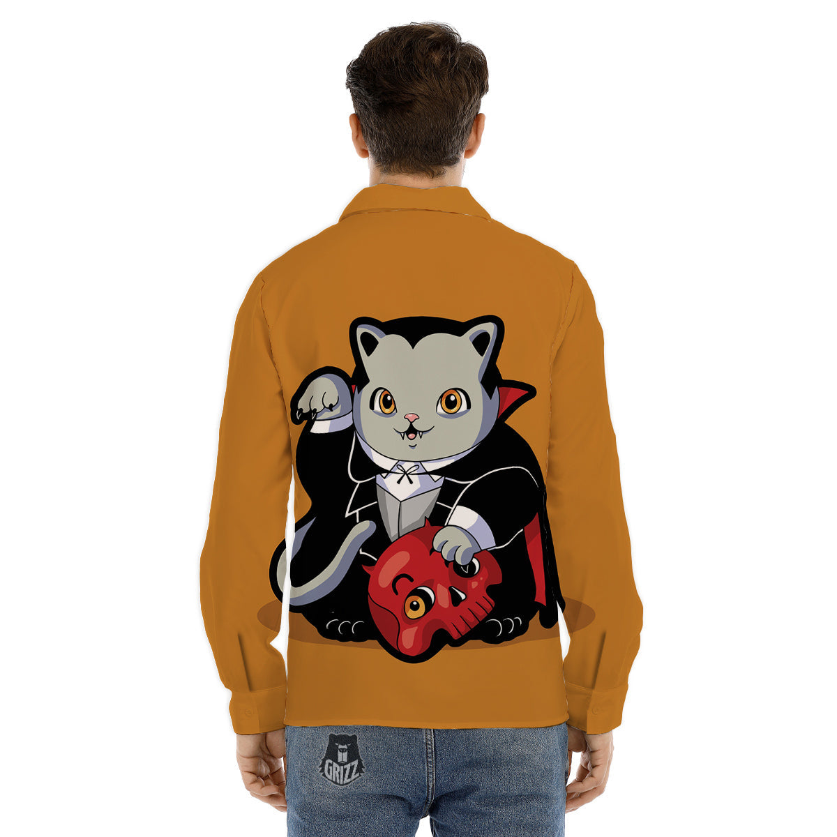Dracula Cute Cat Print Men's Dress Shirts-grizzshop