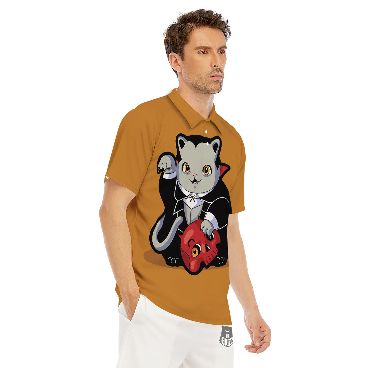 Dracula Cute Cat Print Men's Golf Shirts-grizzshop