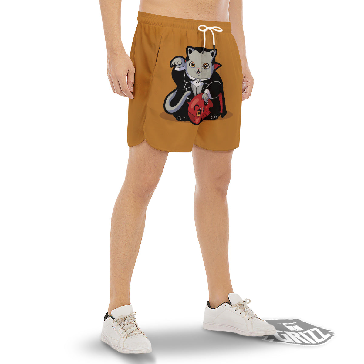 Dracula Cute Cat Print Men's Gym Shorts-grizzshop