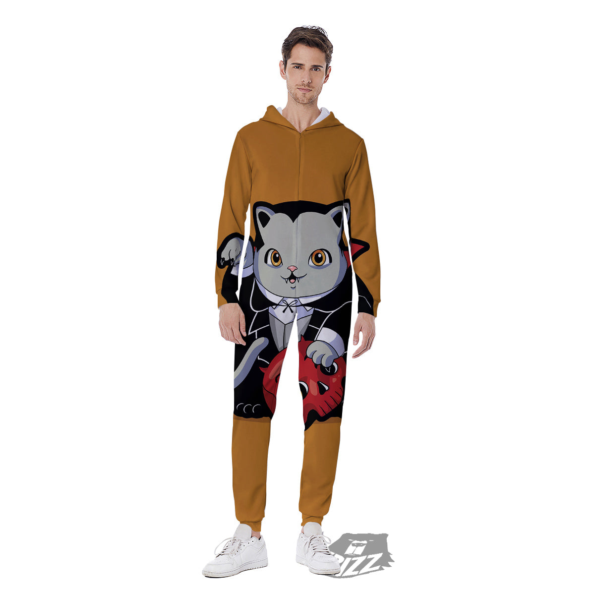Dracula Cute Cat Print Men's Jumpsuit-grizzshop