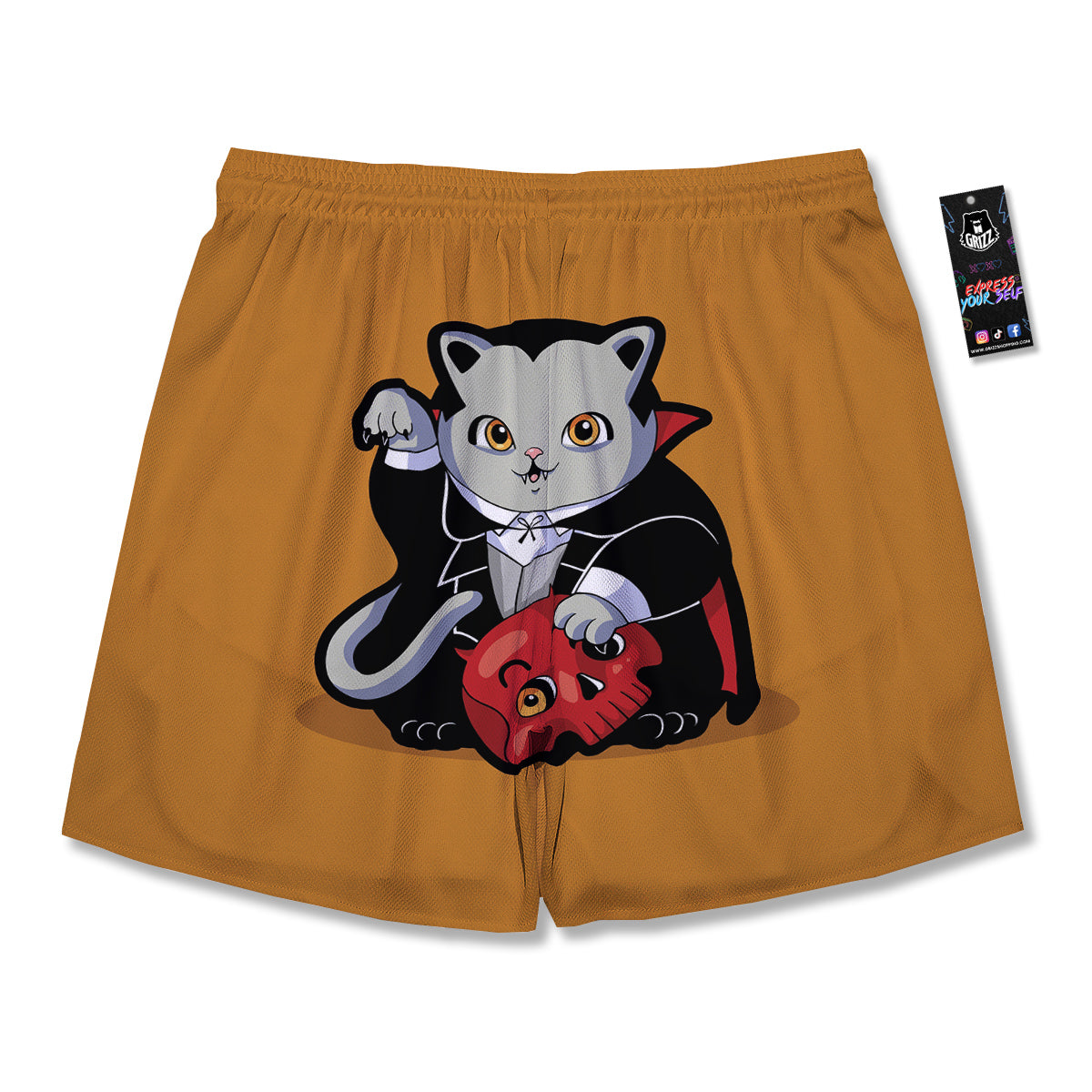 Dracula Cute Cat Print Men's Running Shorts-grizzshop