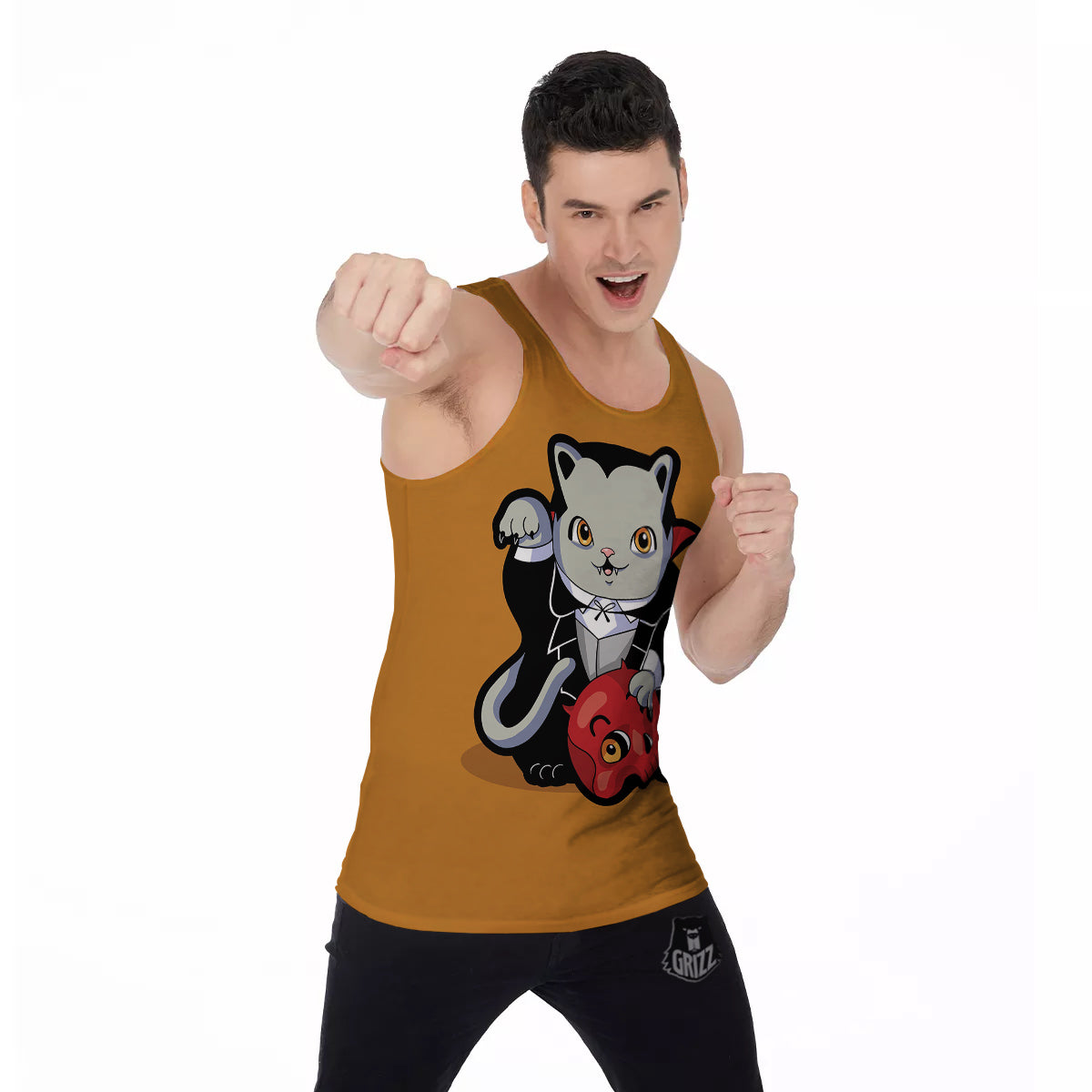 Dracula Cute Cat Print Men's Tank Top-grizzshop