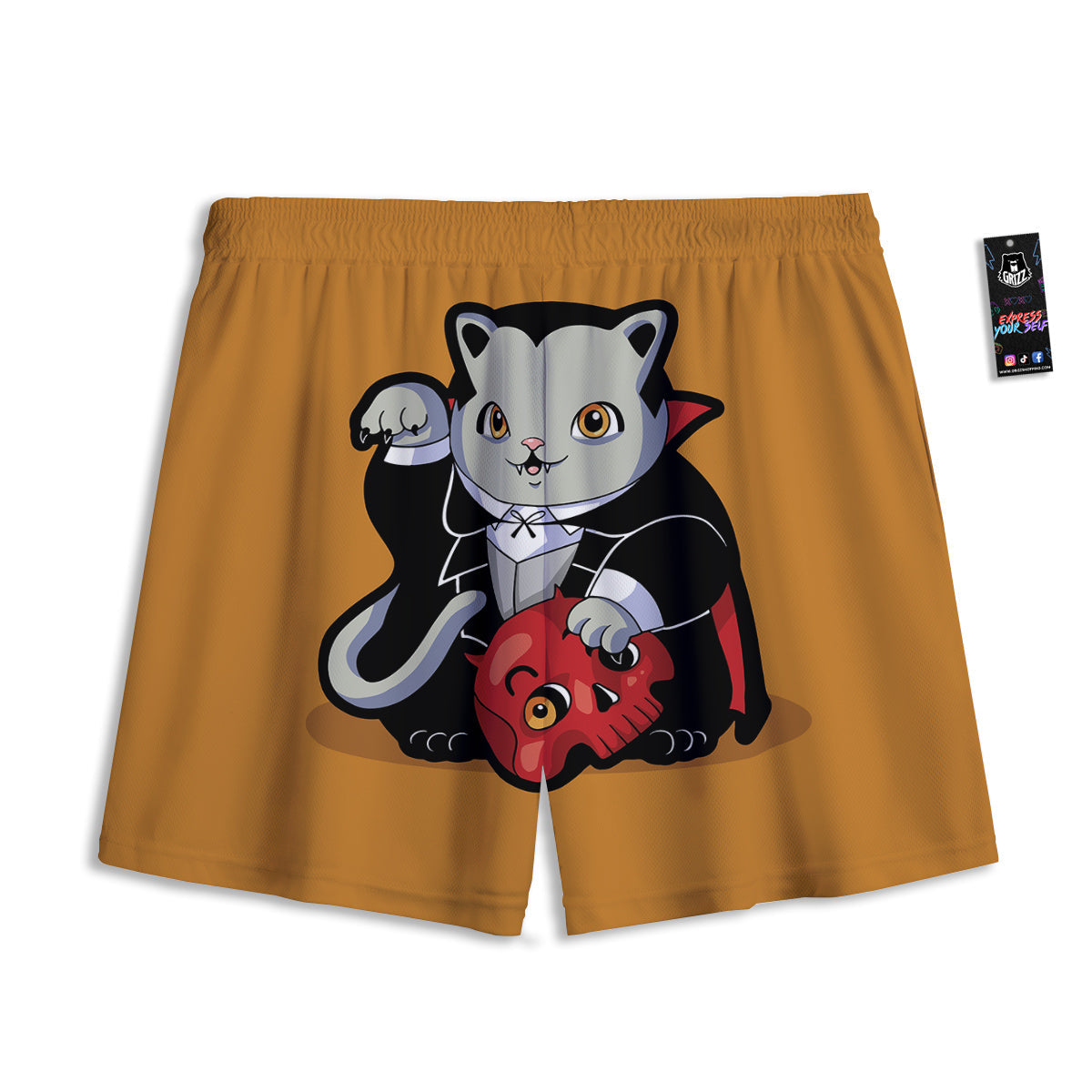 Dracula Cute Cat Print Mesh Shorts