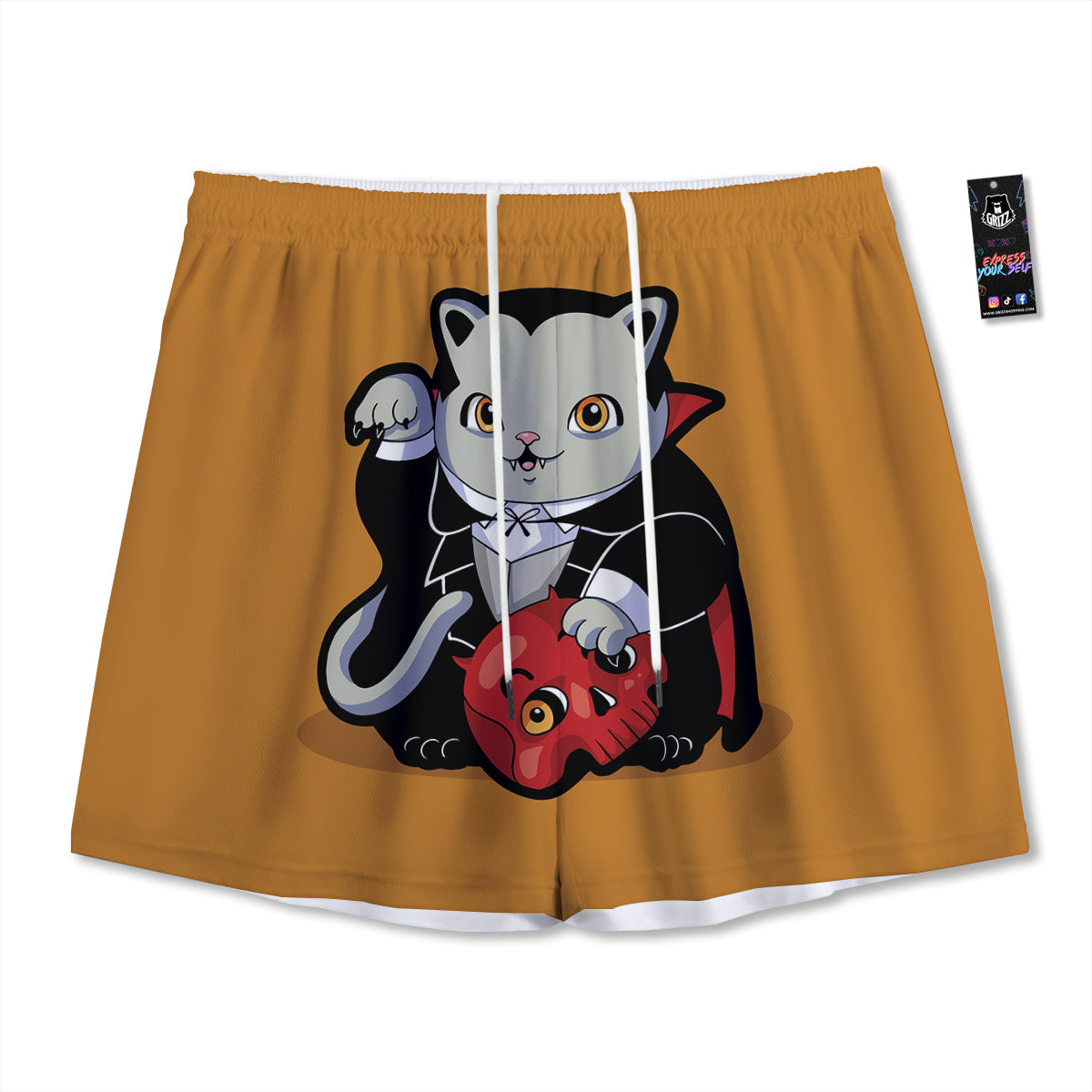 Dracula Cute Cat Print Mesh Shorts