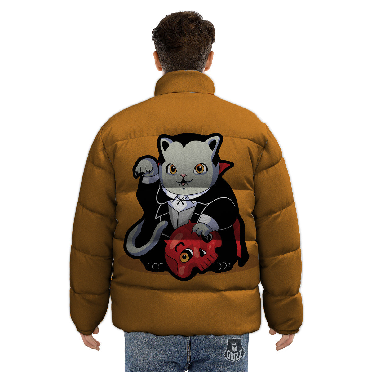Dracula Cute Cat Print Puffer Jacket-grizzshop