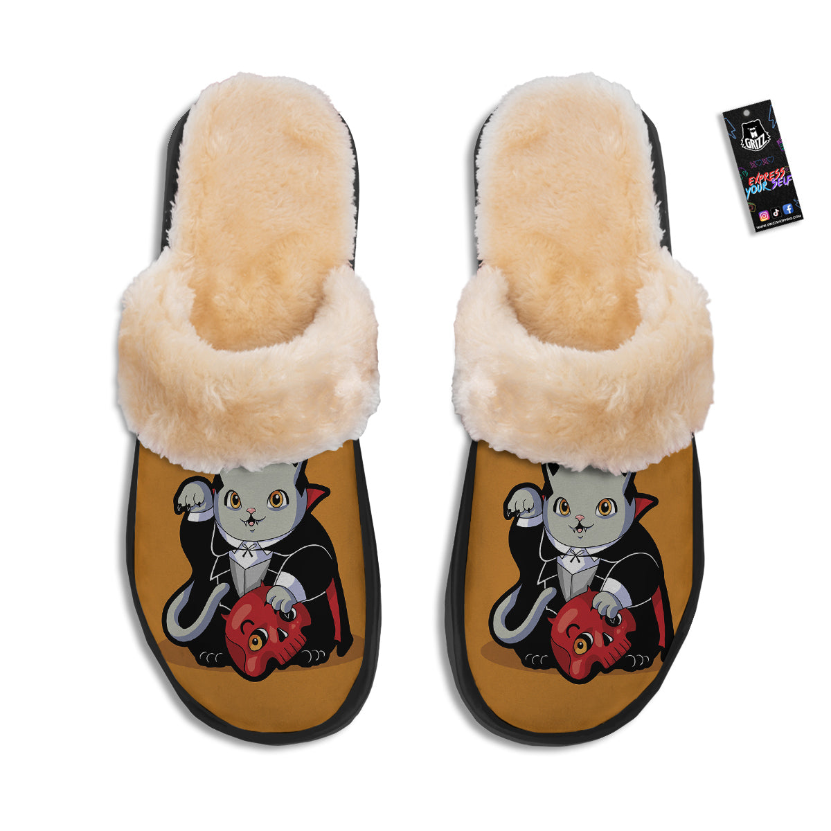 Dracula Cute Cat Print Slippers-grizzshop