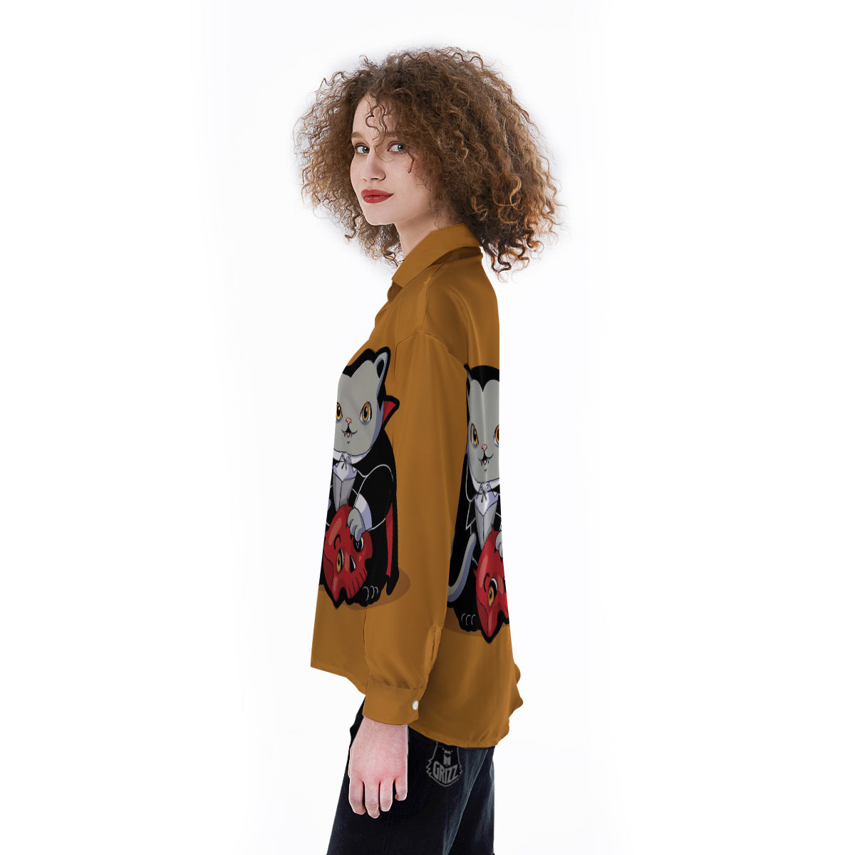 Dracula Cute Cat Print Women's Long Sleeve Shirts-grizzshop