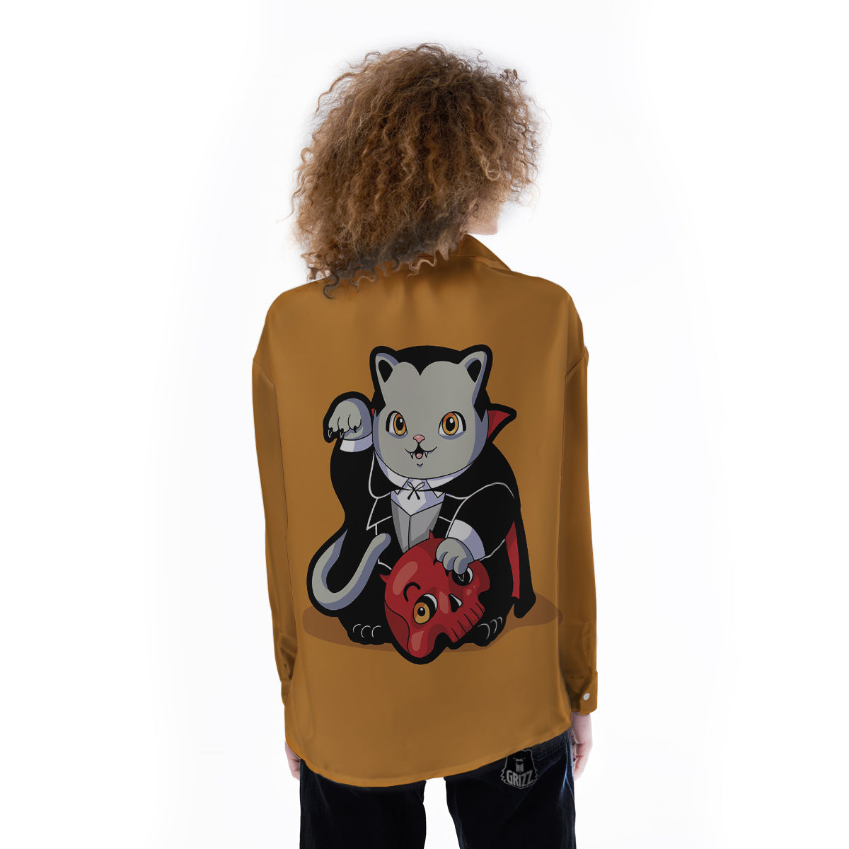 Dracula Cute Cat Print Women's Long Sleeve Shirts-grizzshop