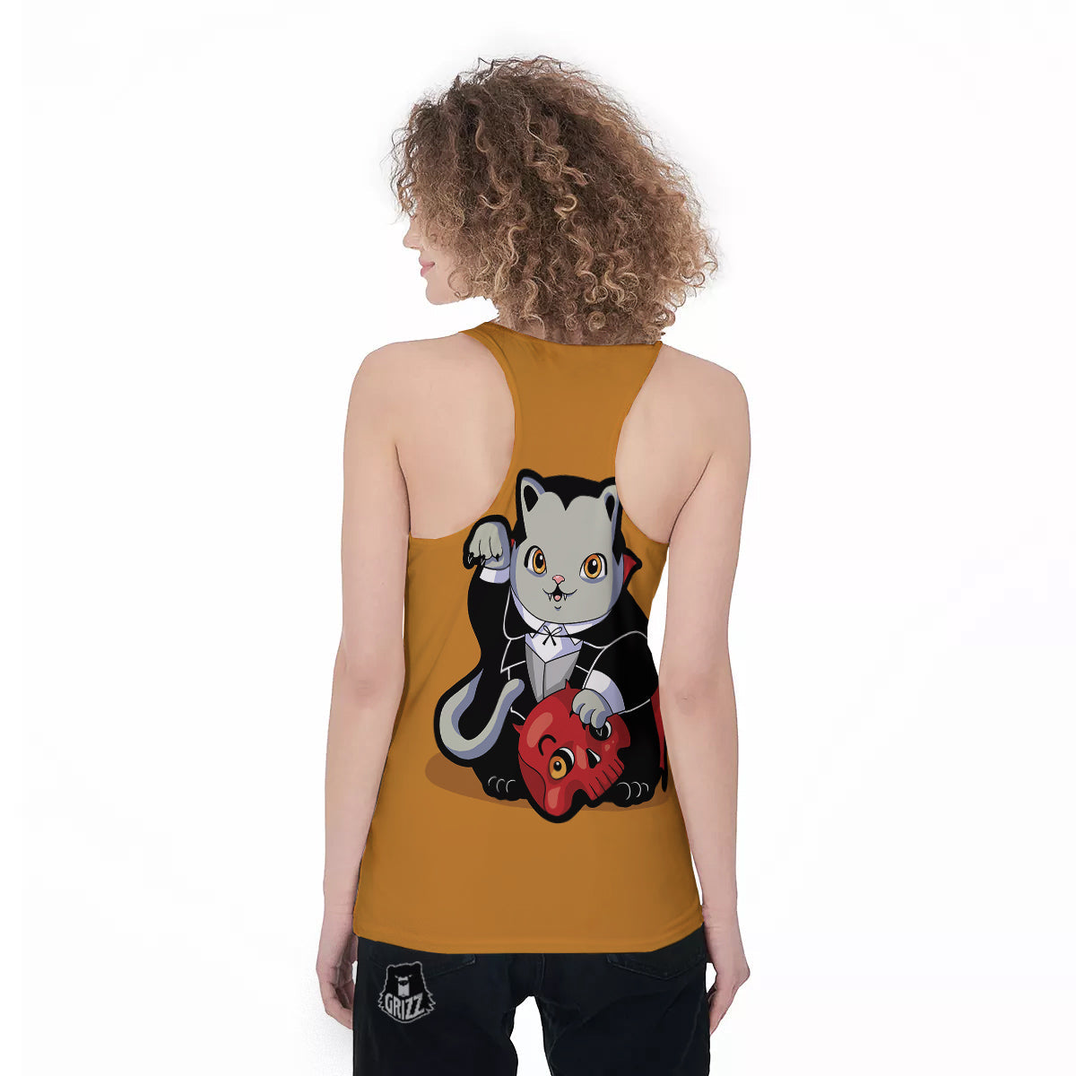 Dracula Cute Cat Print Women's Racerback Tank Top-grizzshop