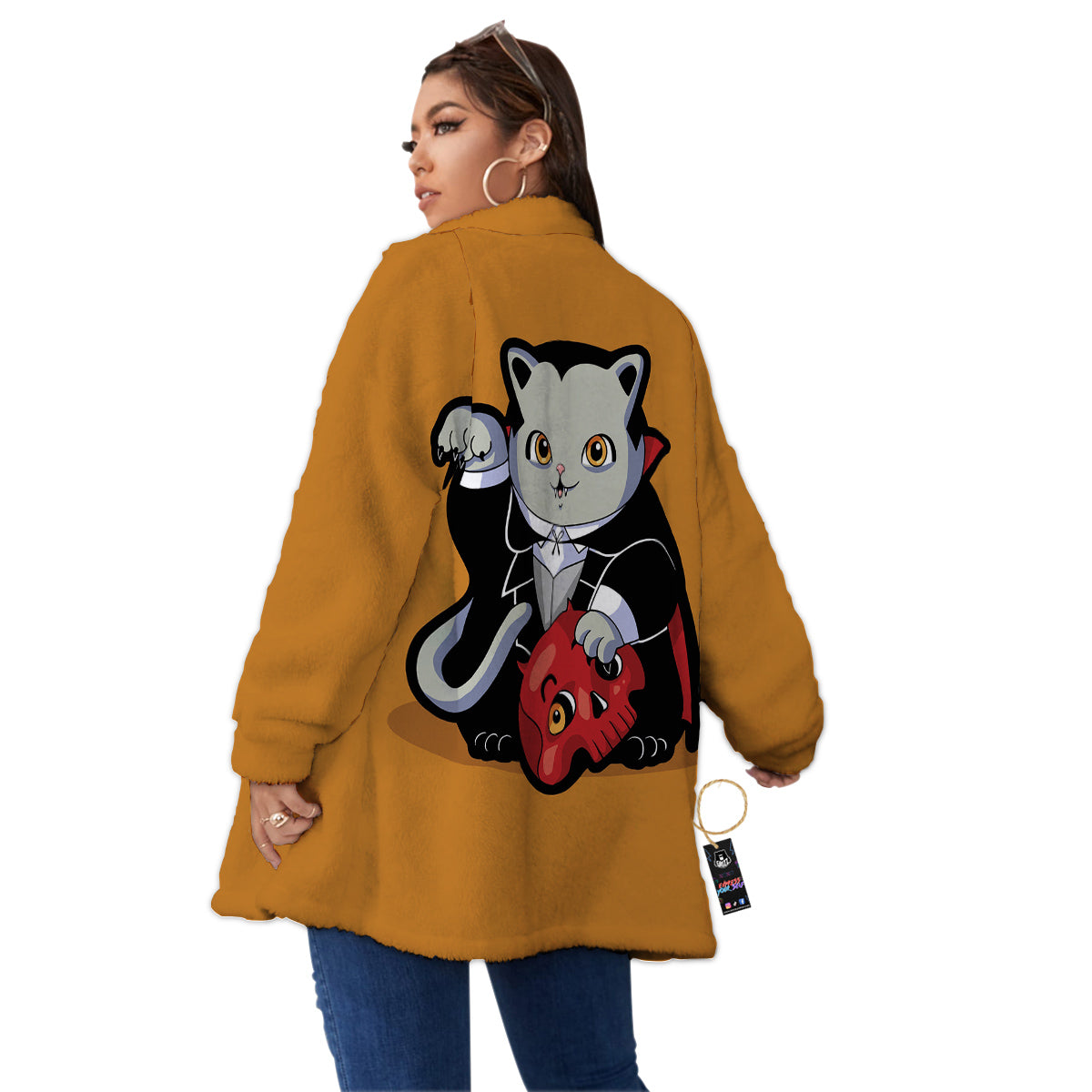 Dracula Cute Cat Print Women's Sherpa Jacket-grizzshop