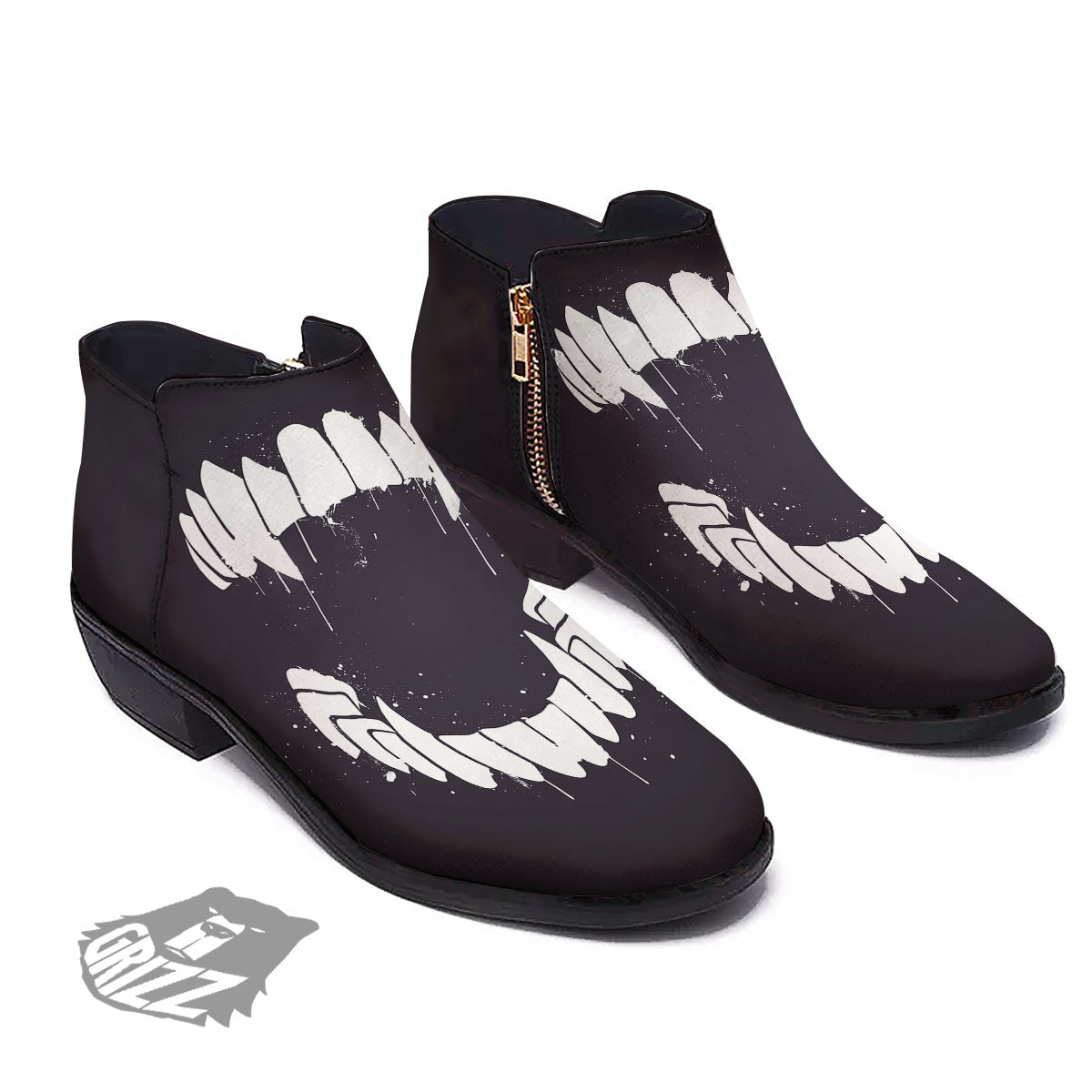 Dracula Fang Print Ankle Boots-grizzshop