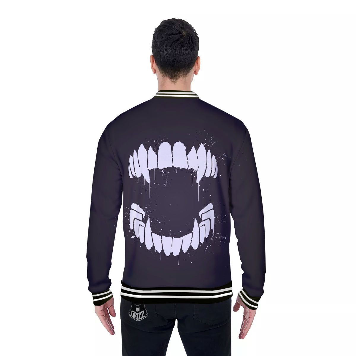 Dracula Fang Print Baseball Jacket-grizzshop