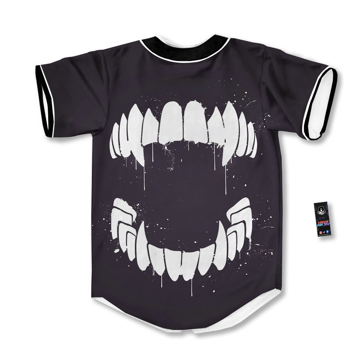 Dracula Fang Print Baseball Jersey-grizzshop