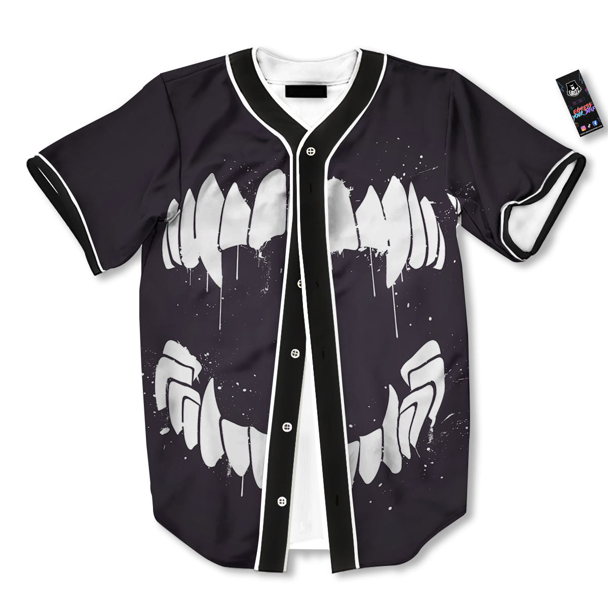 Dracula Fang Print Baseball Jersey-grizzshop
