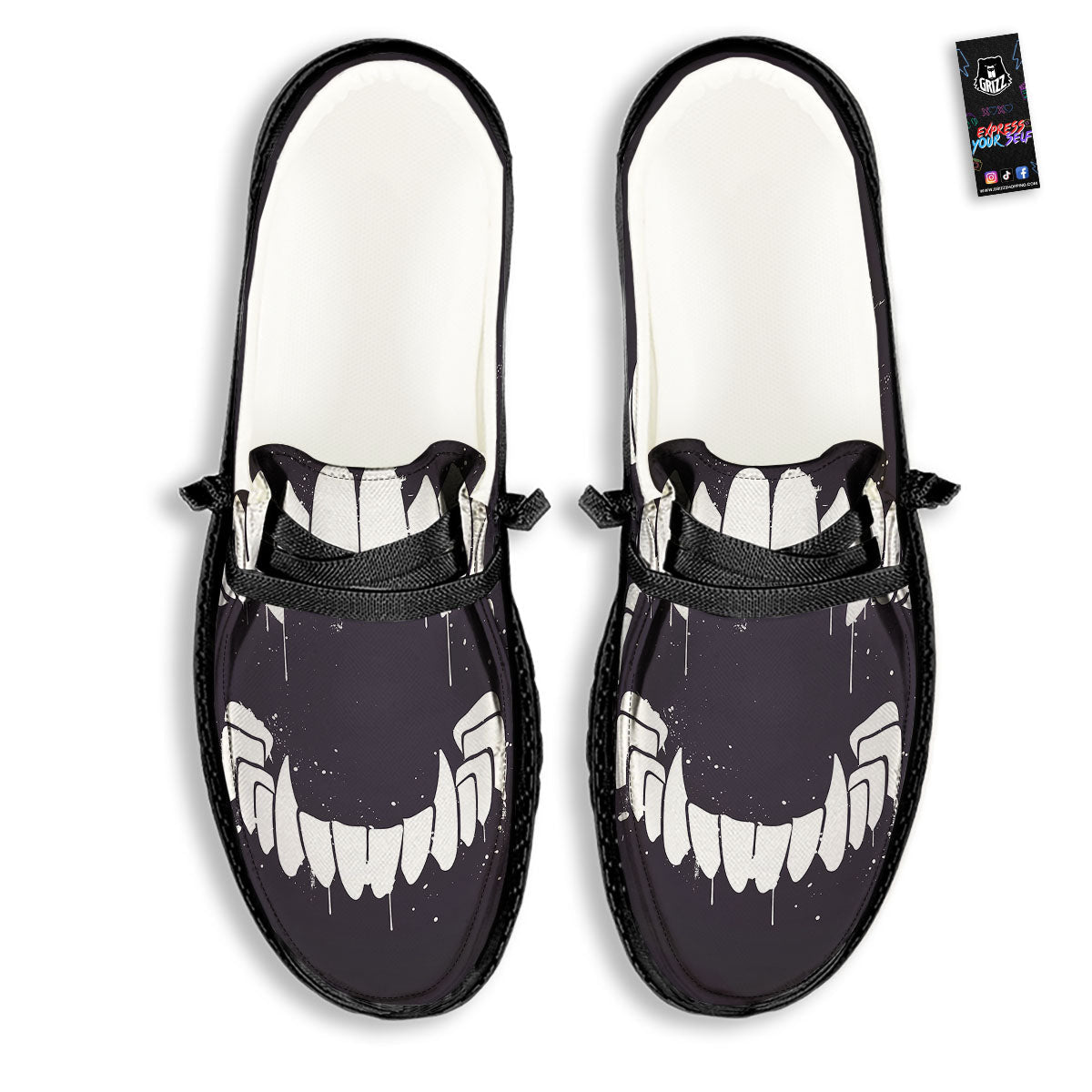 Dracula Fang Print Black Loafers-grizzshop