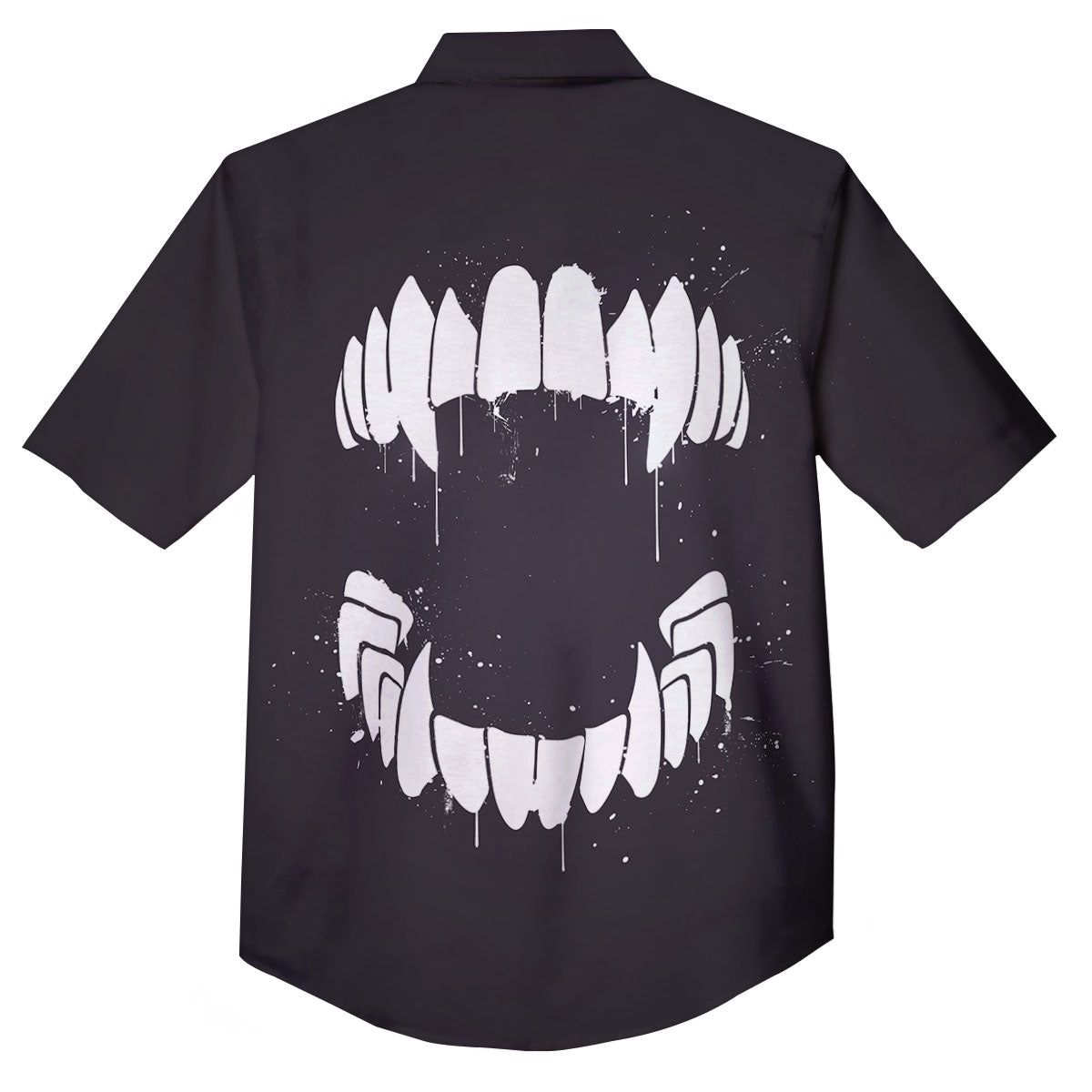 Dracula Fang Print Button Up Shirt-grizzshop