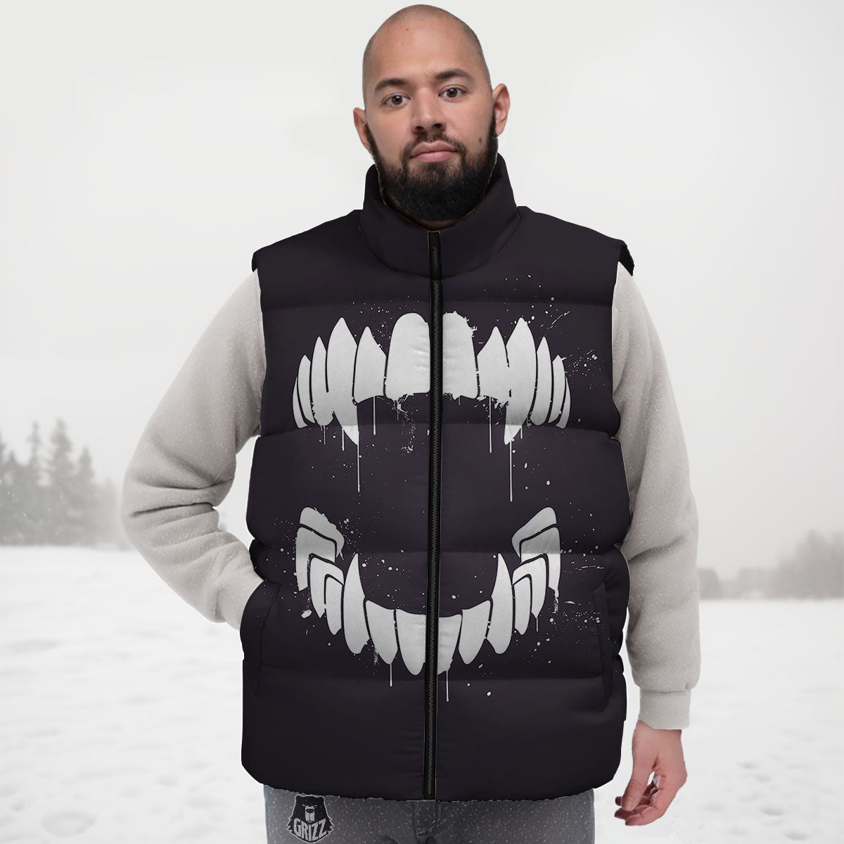 Dracula Fang Print Down Vest