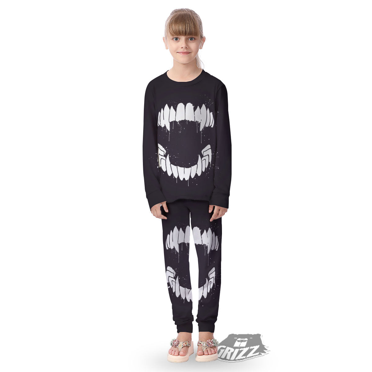 Dracula Fang Print Kid's Pajamas-grizzshop