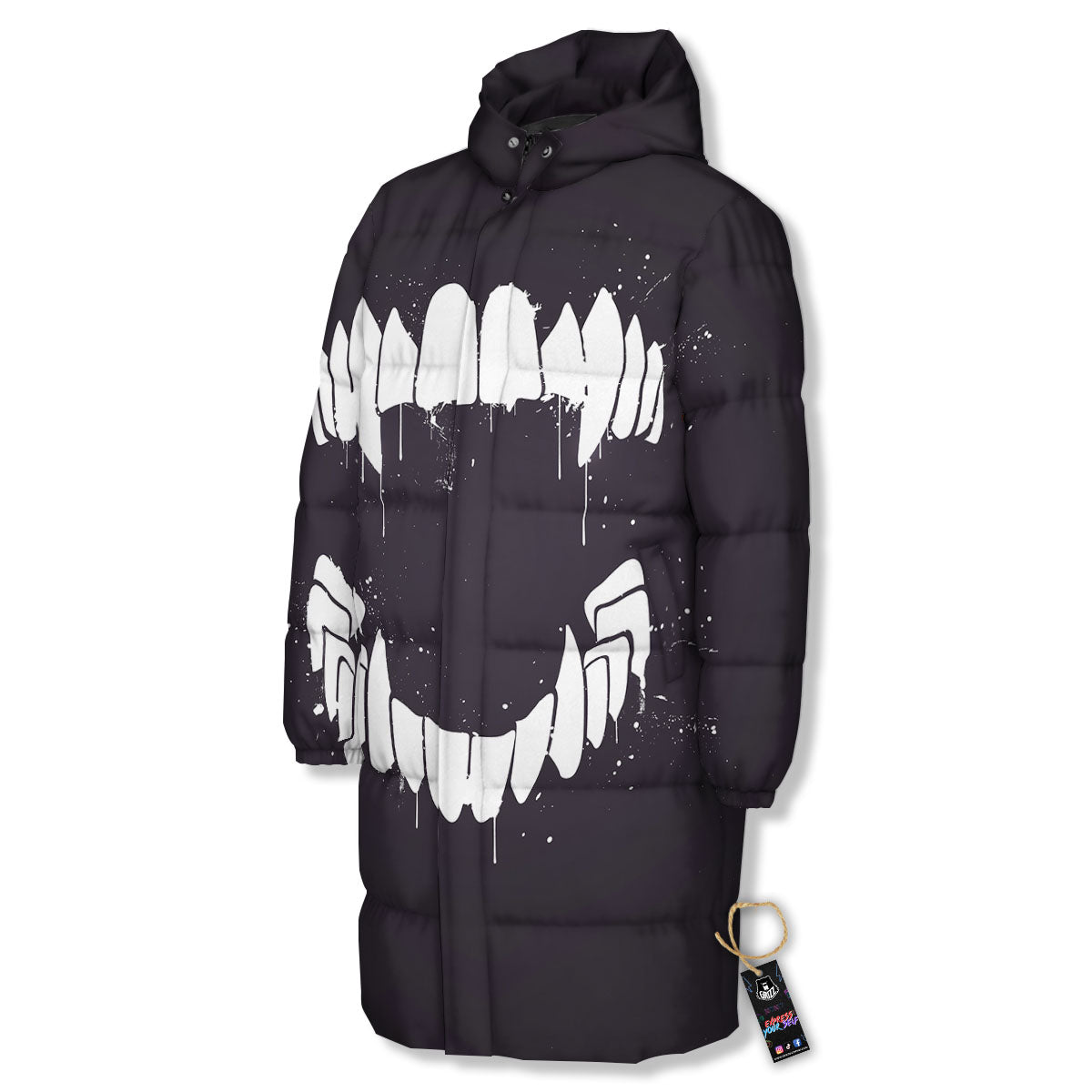 Dracula Fang Print Long Down Jacket-grizzshop