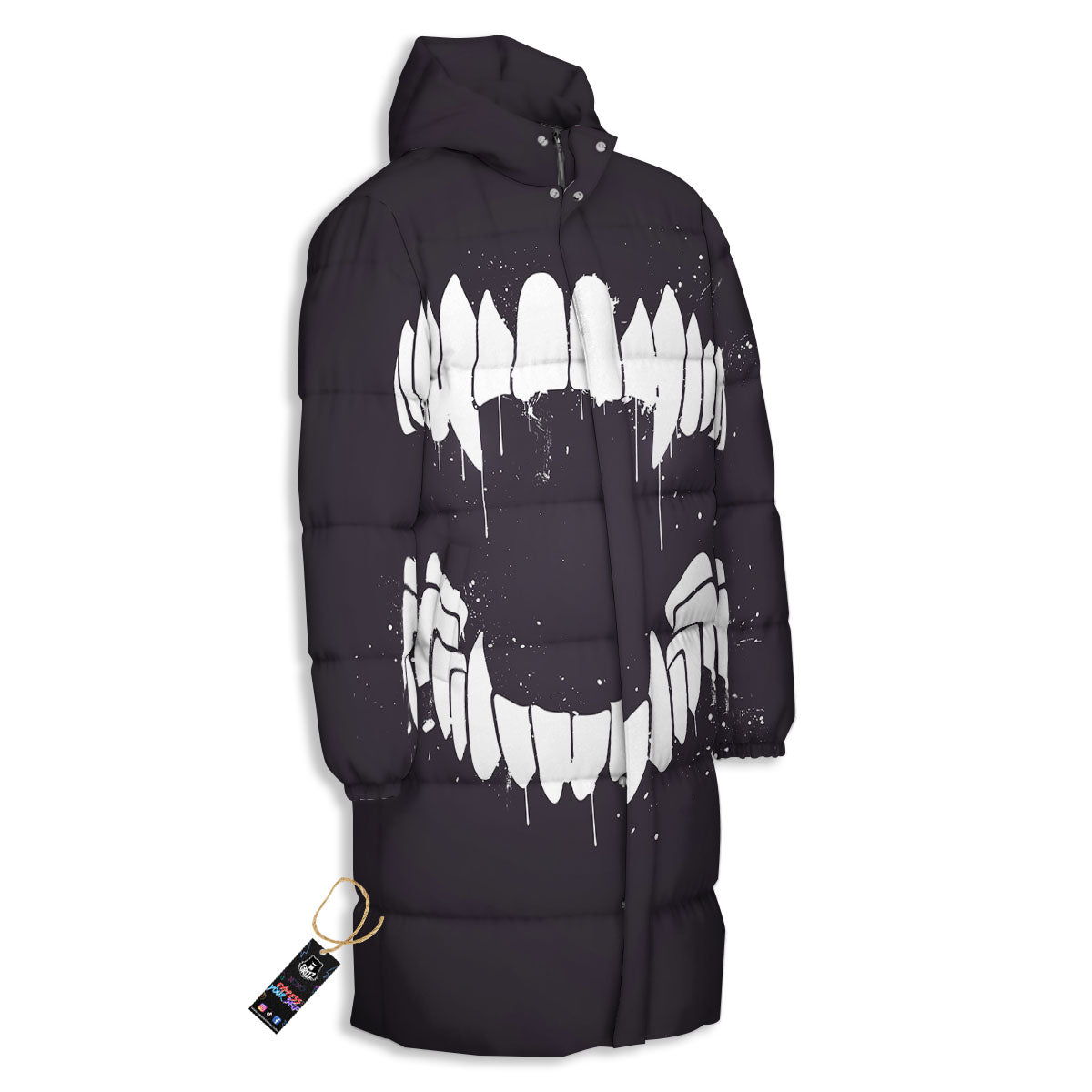 Dracula Fang Print Long Down Jacket-grizzshop