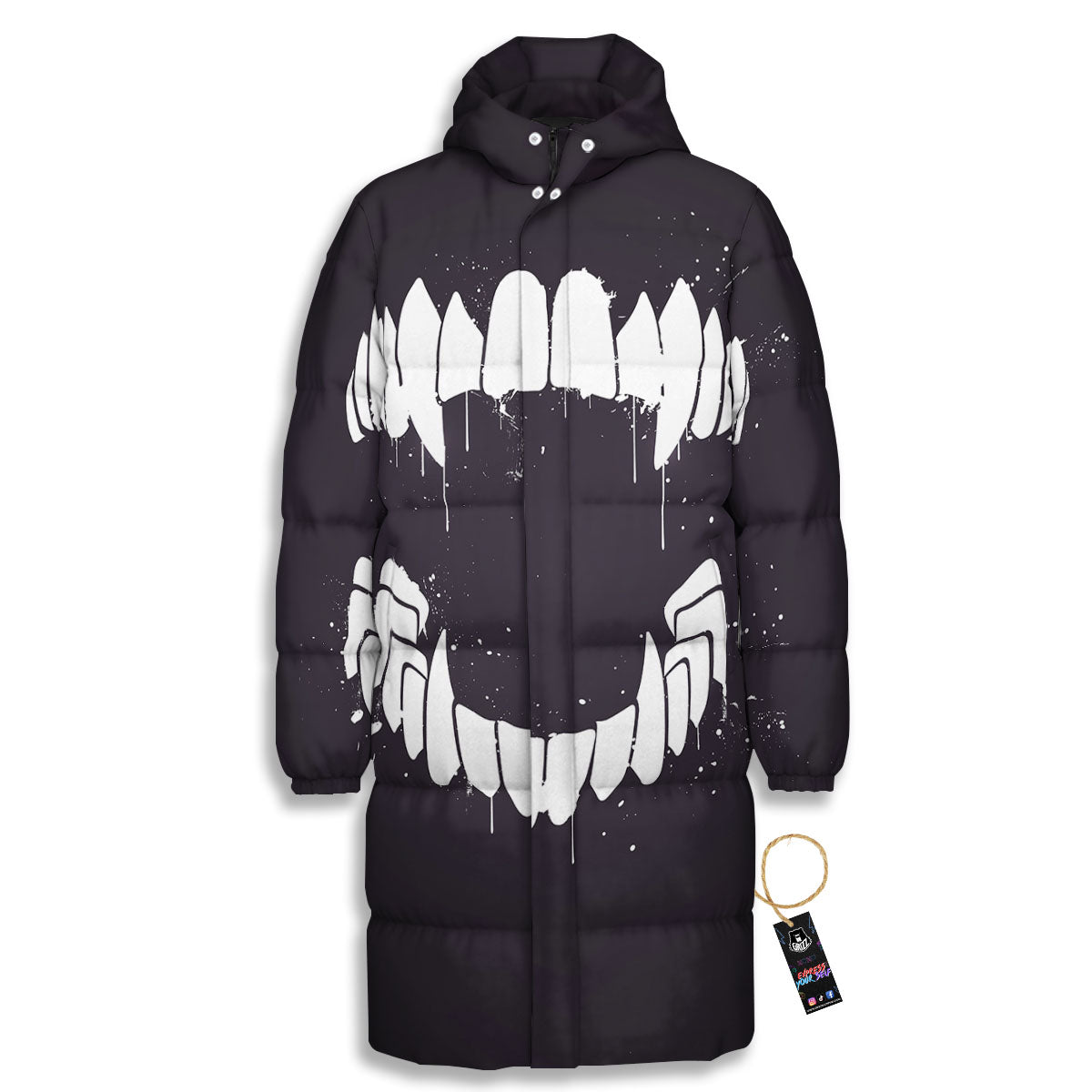 Dracula Fang Print Long Down Jacket-grizzshop