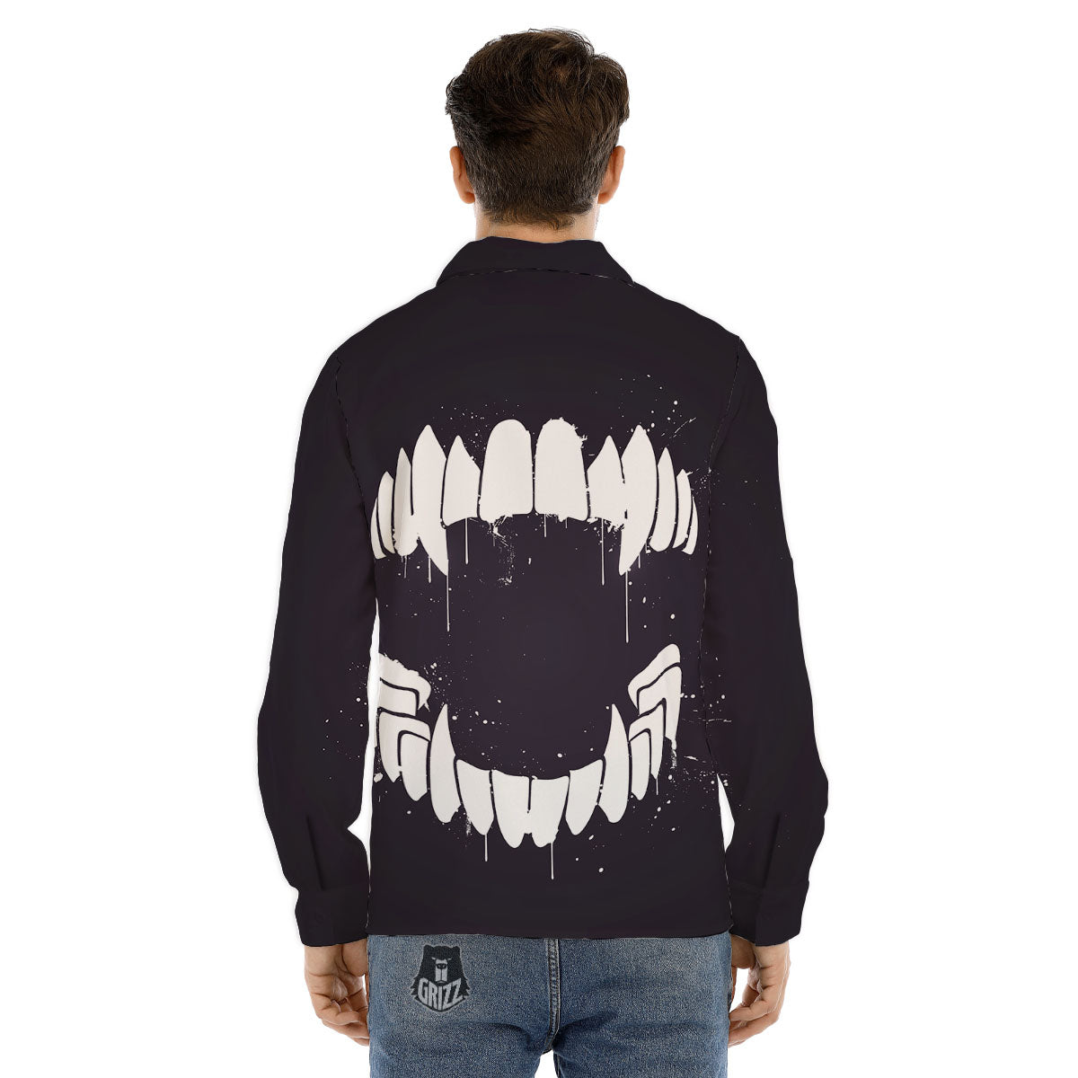 Dracula Fang Print Men's Dress Shirts-grizzshop