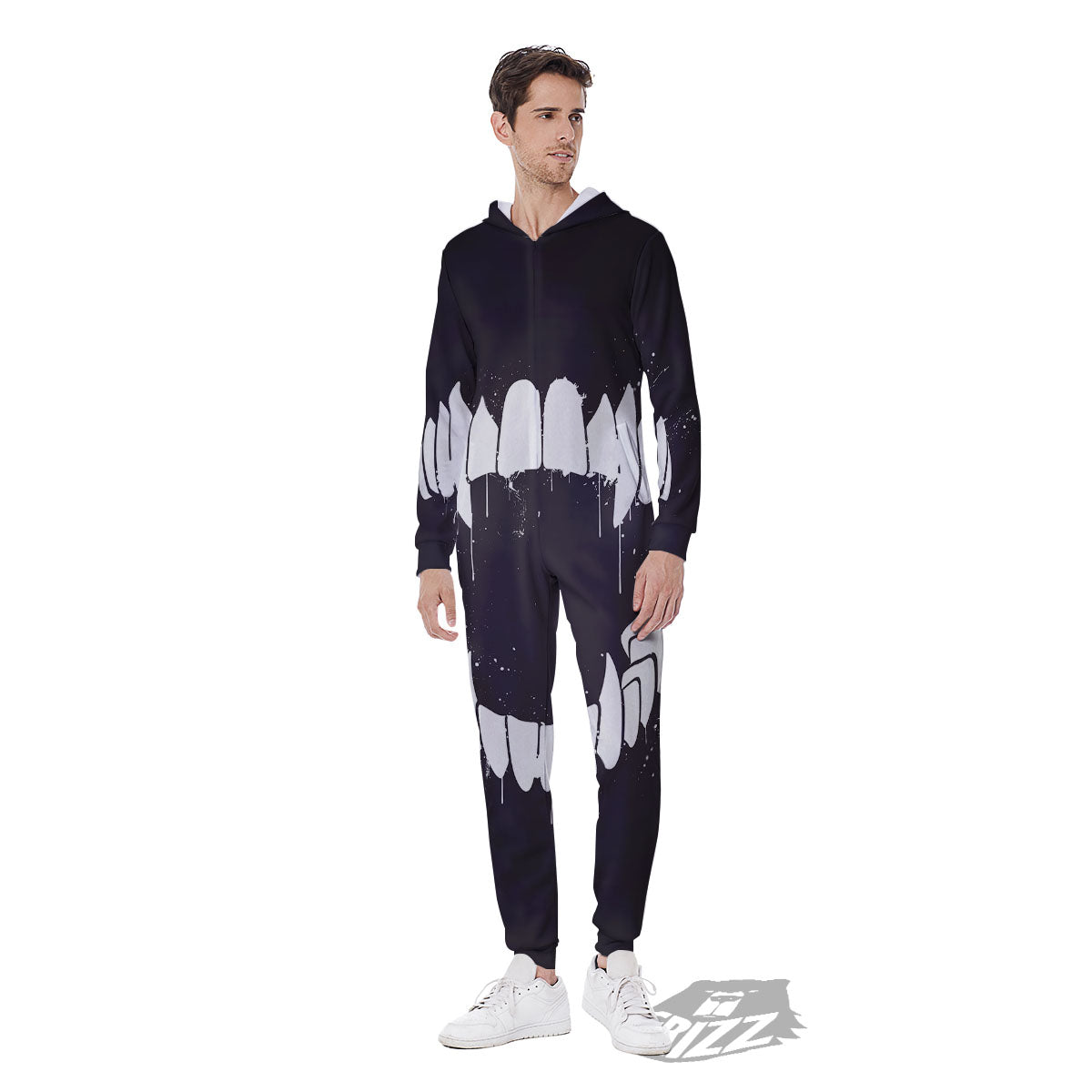 Dracula Fang Print Men's Jumpsuit-grizzshop