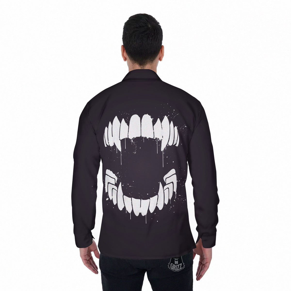 Dracula Fang Print Men's Long Sleeve Shirts-grizzshop