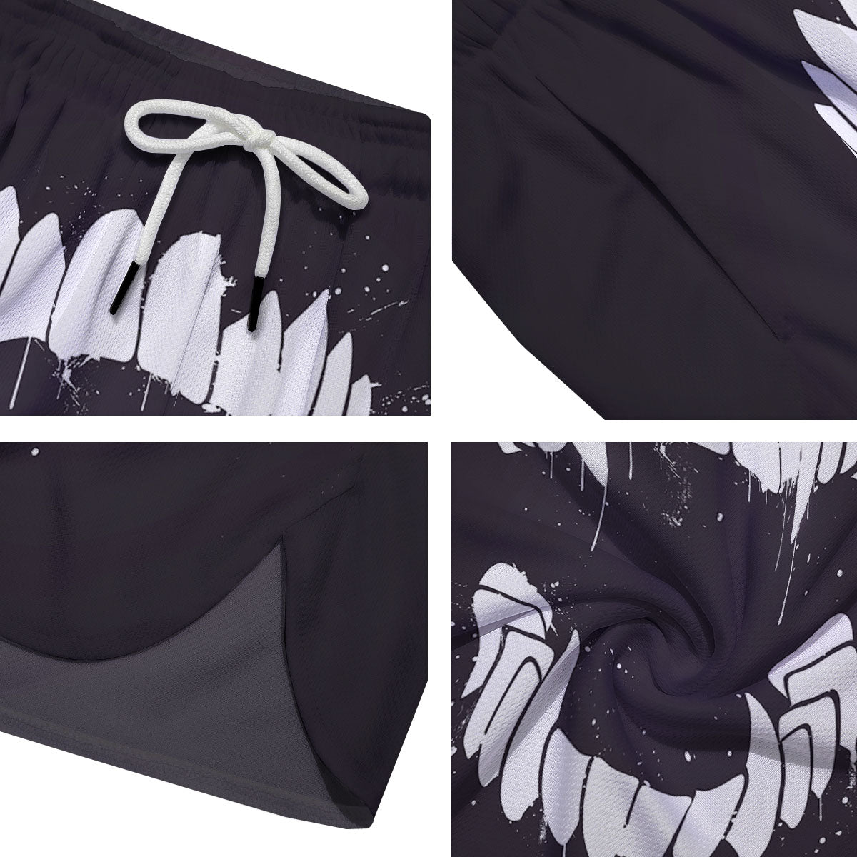 Dracula Fang Print Men's Running Shorts-grizzshop
