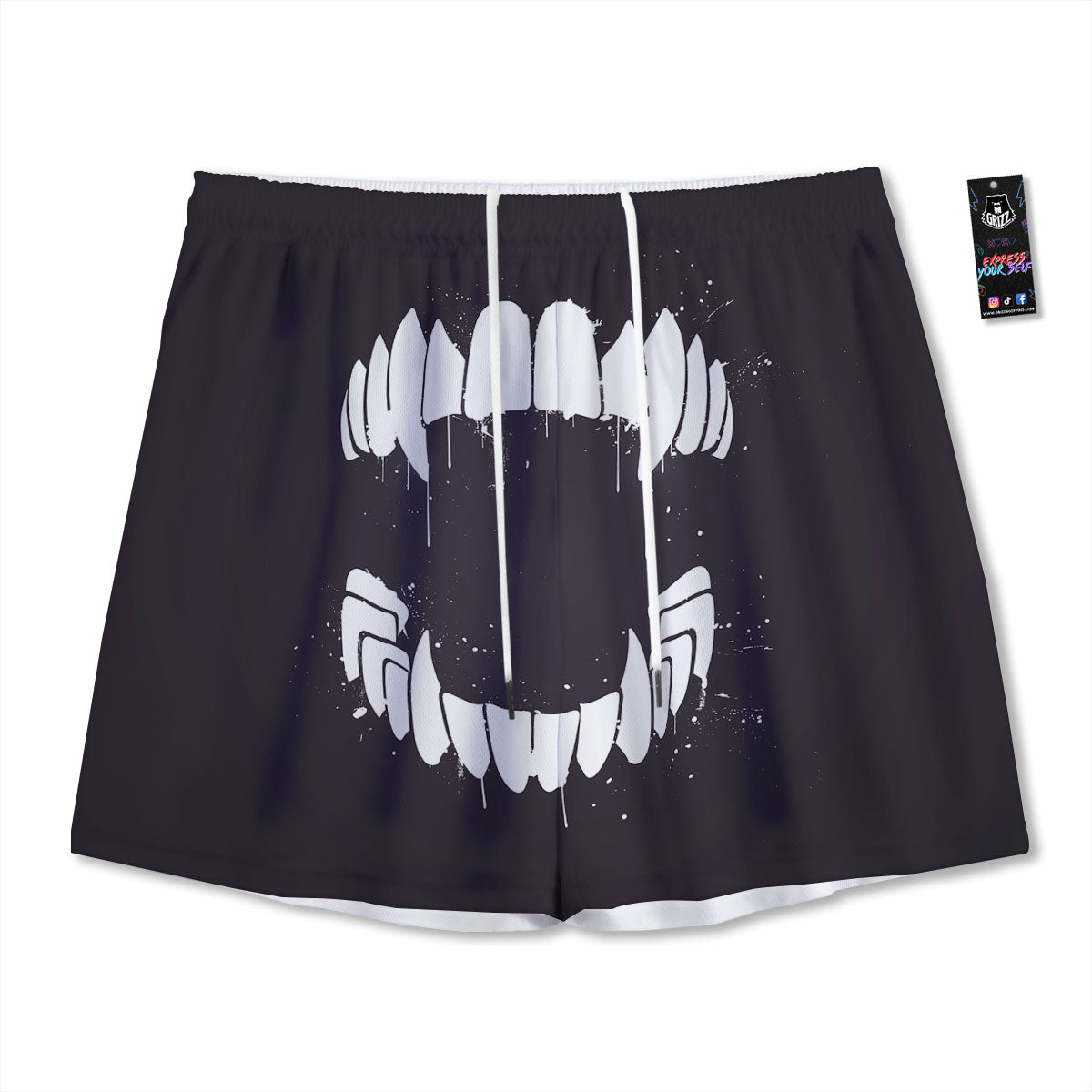Dracula Fang Print Mesh Shorts