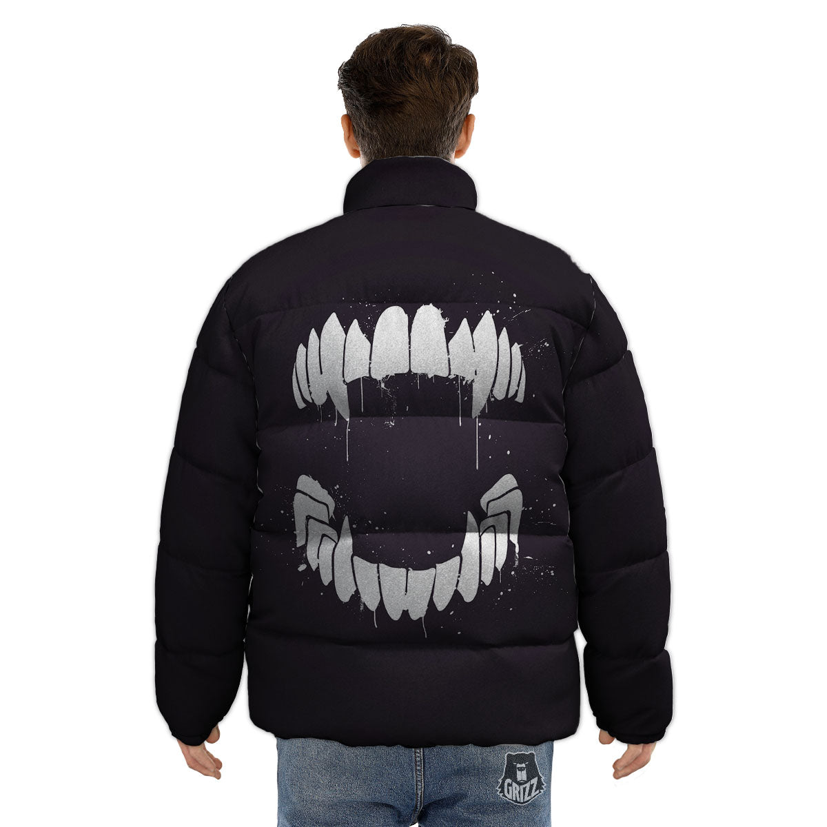 Dracula Fang Print Puffer Jacket-grizzshop