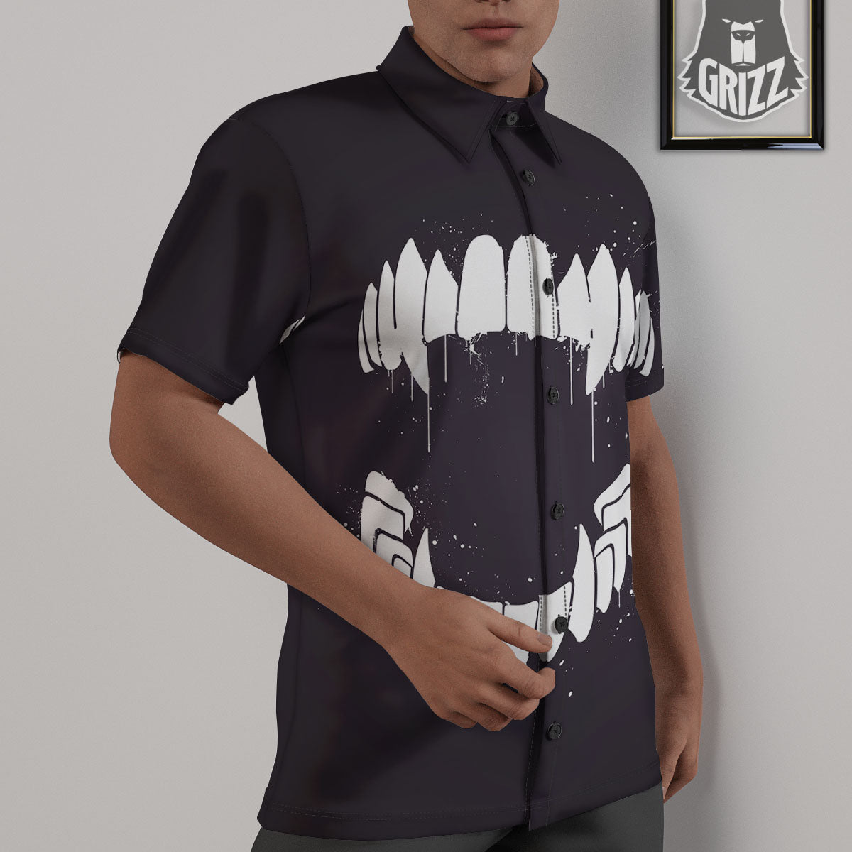 Dracula Fang Print Untucked Shirts-grizzshop