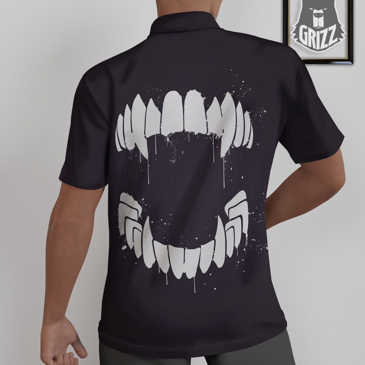 Dracula Fang Print Untucked Shirts-grizzshop