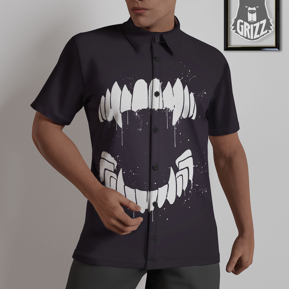 Dracula Fang Print Untucked Shirts-grizzshop