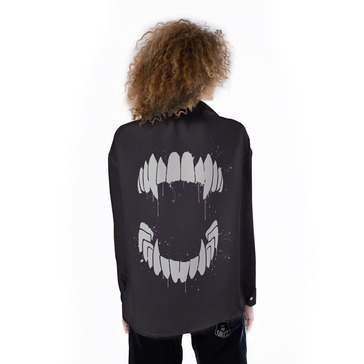 Dracula Fang Print Women's Long Sleeve Shirts-grizzshop