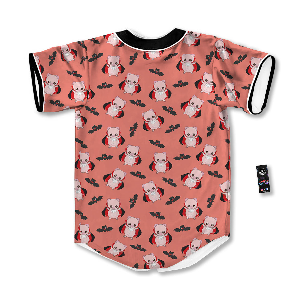 Dracula Pig Print Pattern Baseball Jersey-grizzshop