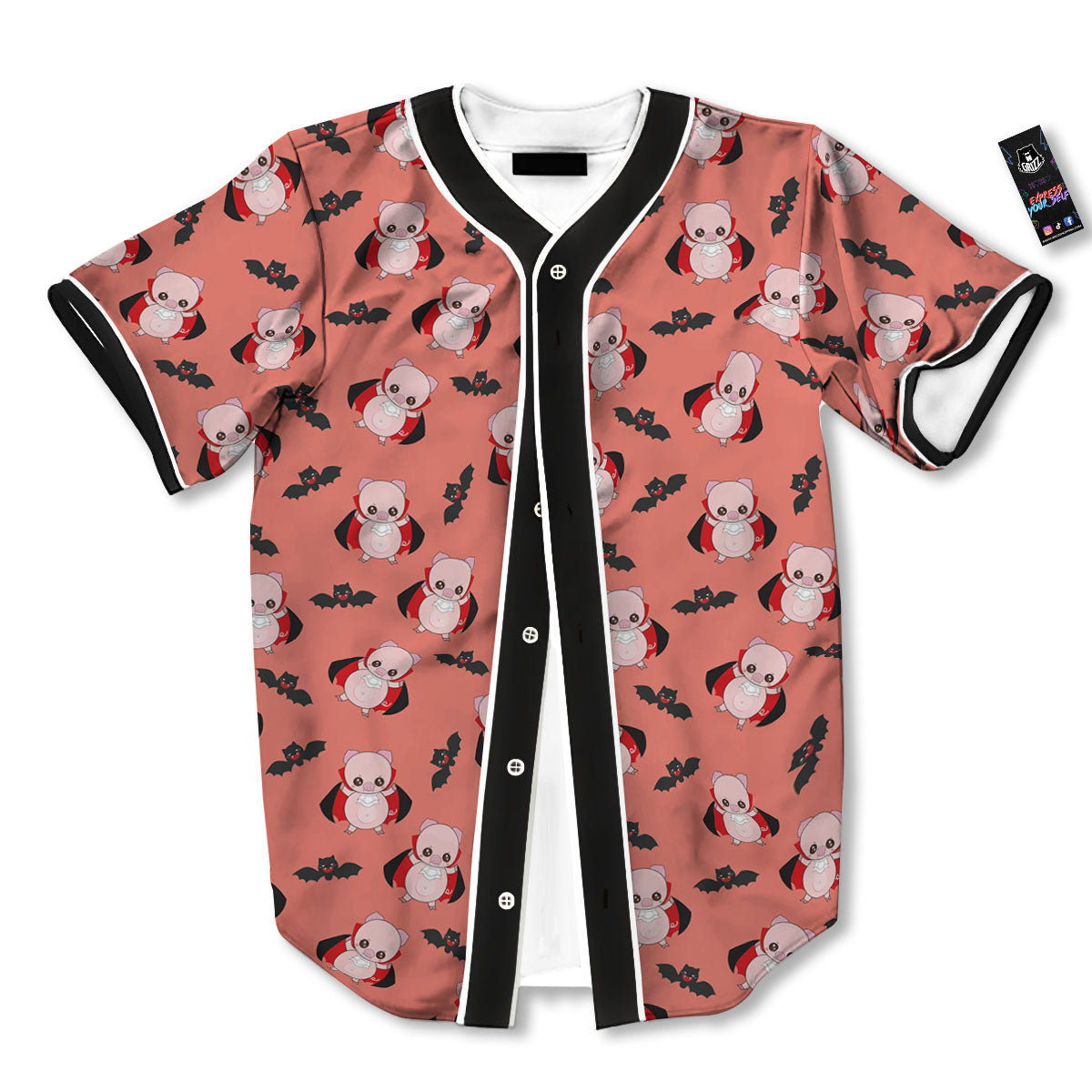 Dracula Pig Print Pattern Baseball Jersey-grizzshop