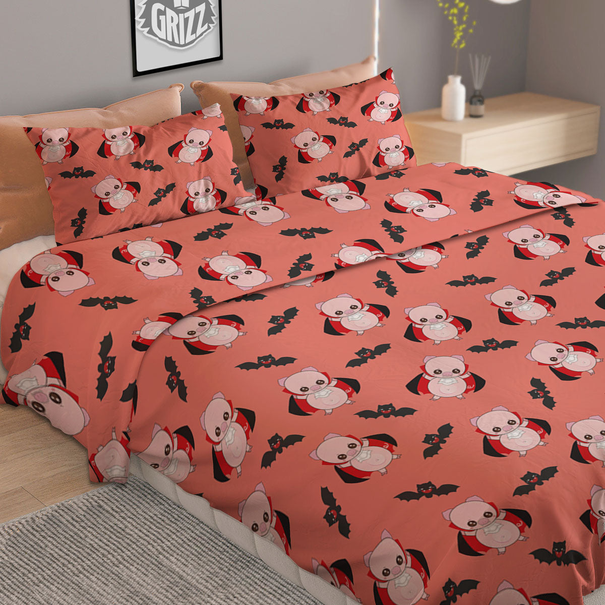 Dracula Pig Print Pattern Duvet Cover Bedding Set