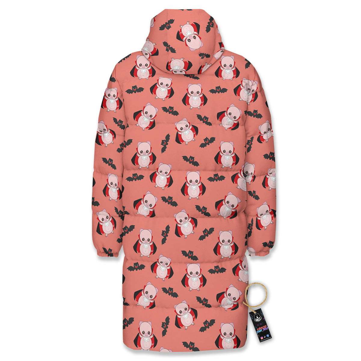 Dracula Pig Print Pattern Long Down Jacket-grizzshop