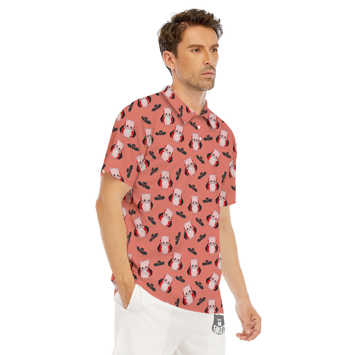 Dracula Pig Print Pattern Men's Golf Shirts-grizzshop