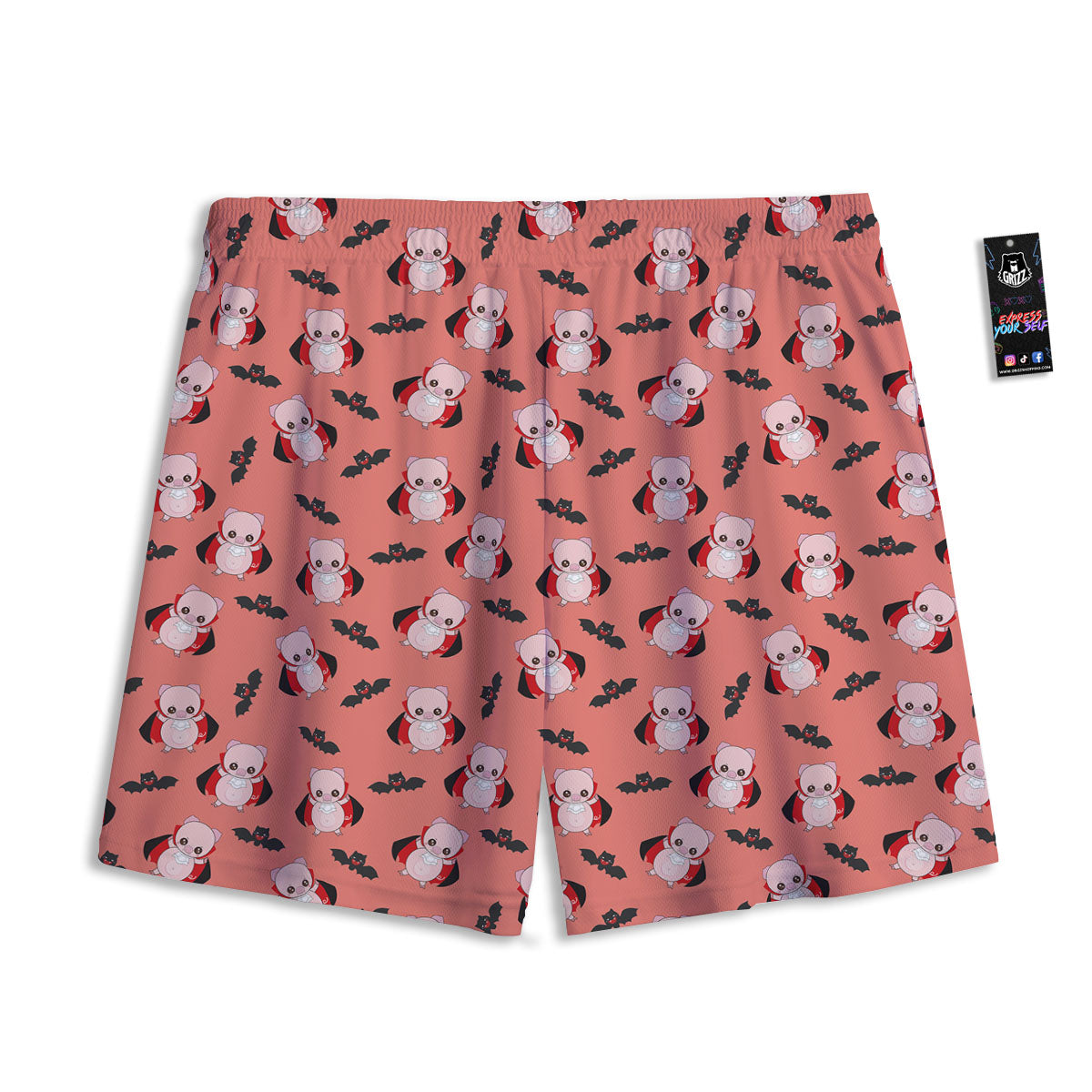 Dracula Pig Print Pattern Mesh Shorts